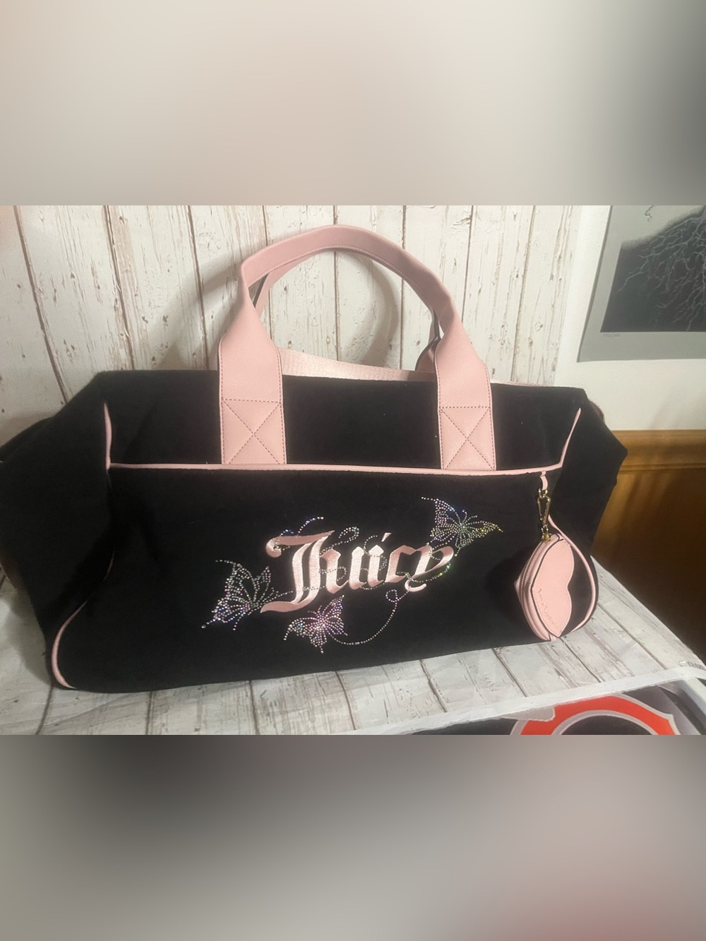 Juicy Couture Pink Diamond Wingin’ It Butterfly Weekender Duffle Travel Bag